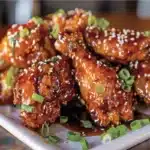 What is Honey Chicken Sauce Made Of? A Complete Guide 9 Honey chicken sauce drizzled over crispy chicken with sesame seeds and green onions.